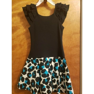 Rare Too! Girl's Black Ruffle Sleeve Leopard Print Skirt Dress‎ - Size 5